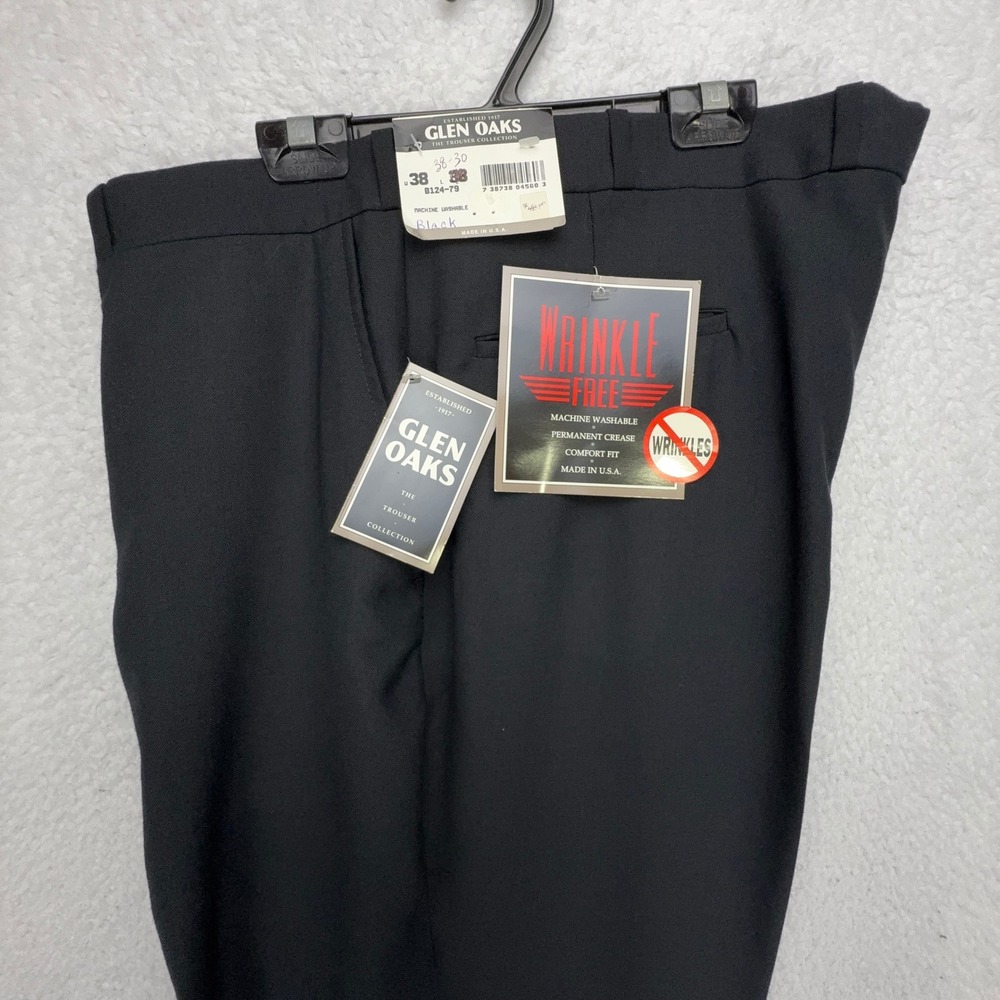 Glen Oaks Mens Wrinkle Free‎ Trousers Black 38x30 Comfort Fit B124-79 USA Made